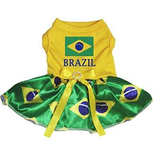 Petitebelle Vlag & Brazilië Geel Katoen Shirt Tutu Puppy Hond Jurk, Medium, Brazilië Vlag
