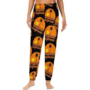 Palm Tree California Beach Pyjama voor dames, loungebroek, elastische tailleband, nachtkleding, broekje, print