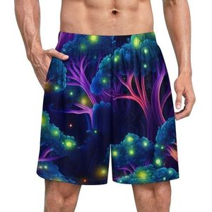 Glowing Broccoli Grappige Pyjama Shorts voor Mannen Pyjama Bottoms Heren Nachtkleding Met Zakken Zacht