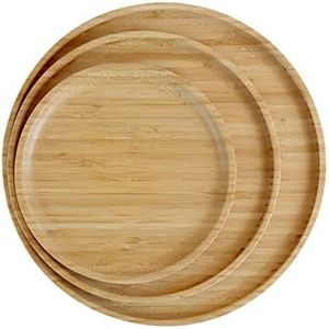 pandoo 100% bamboe borden, ronde houten borden, bamboeplaten, bamboedecoratie, platte borden, bamboe servies, serviesset, houten bordenset, herbruikbare borden, 3-delige set (1 x 20 cm, 1 x 25 cm, 1 x