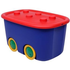 Ondis24 Funny Speelgoedopbergdoos, speelgoedkist, opbergdoos, kinderen, speelgoedbox met grote wielen en liggend deksel, rood/blauw