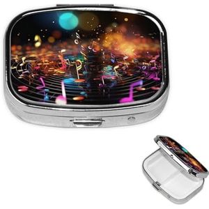 Kleurrijke Muziek Notes Pillendoos met Spiegel, 2 Compartimenten Kleine Pillenetui voor Portemonnee Of Pocket Mini Metalen Pillenhouder Reizen Wekelijkse Geneeskunde Tablet Vitamine Houder Organizer