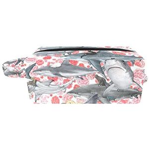Cosmetische tas,kleine handtas make-uptas voor damesportemonnee,bloemen en katten en haaien,make-uptasjes voor op reis