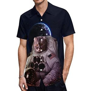 Kat in de ruimte Hawaiiaanse shirts voor heren, korte mouwen, casual overhemd met knopen, vakantie, strandshirts, XL
