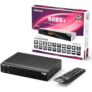 AMIKO 9265+ 4K UHD comboontvanger, satellietkabel- en DVB-T2-ontvanger met PVR-opnamefunctie, kaartlezer, CI-sleuf, voor satellietschotel, kabeltelevisie & DVBT2 ontvangst, H.265 + M@TEC HDMI-kabel