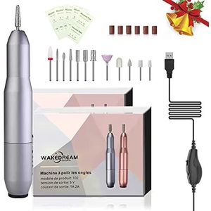 WakeDream Professionele nagelvijl, 12-in-1, elektrische nagelvijl, manicure, krachtig en stil, draagbaar, manicureset, pedicure voor salon en thuis (zilver)