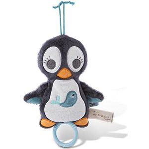 NICI 2D opwindbaar speelgoed Pinguïn Watschili 18cm van 0+ maanden, jongens & meisjes – Baby muziekdoos – Slaaphulp voor peuters – Gebruik in bed, kinderwagen, wieg – Brahm's Slaapliedje, Grijs