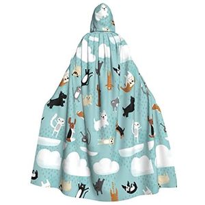 Bxzpzplj Regenende katten en honden print unisex capuchon mantel voor mannen en vrouwen, carnaval thema feest decor capuchon mantel