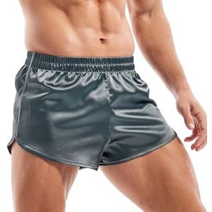 Amy Coulee satijnen boxershorts heren pyjamabroek kort, donkergrijs, M