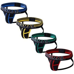JOCKMAIL 4 STKS/PACK Heren Jock Bandjes Ondergoed Heren Slips Pack Mesh Mannen Jock Strap Pack, Rood+blauw+groen+geel, L