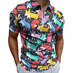Grappige Leuke Kleurrijke Corgi Honden Patroon Mannen Polo Shirt Rits T-shirts Casual Korte Mouw Golf Top Klassieke Fit Tennis Tee