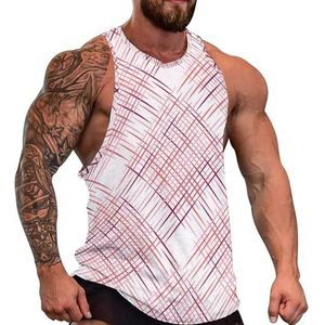 Geruite Red Lines heren tanktop grafische mouwloze bodybuilding T-shirts casual strand T-shirt grappige sportschool spier