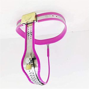 GOYOUTON Bdsm Rvs Afsluitbare Kuisheidskooi Vrouw Metalen Kuisheidsgordel Volwassen Onzichtbare Ondergoed Kuisheid Slipje SM Bondage Fetish Slaaf Speeltjes for Vrouwen (Color : Pink Rosa, Size : Wai