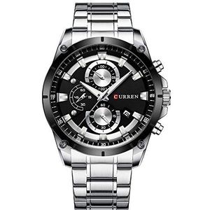 Mode Man Horloge Waterdichte Chronograaf Mannen Horloge Militaire Rvs Sport Mannelijke Klok, Zilver Zwart, armband