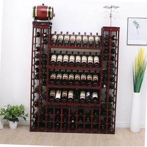 Staande wijnkoeler - wijnflessenrek, massief houten vloer wijnflessenrek/wijnkast, stevig en duurzaam displayrek, wijndecoratief rek voor bar/woonkamer/taverne (kleur: wijnrood)