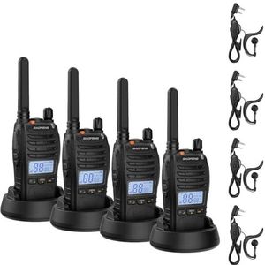 BAOFENG BF-88ST Pro PMR446 Walkie Talkie, Radio bidireccional Recargable de Largo Alcance Mejorada sin Licencia con Pantalla LCD, Reloj Dual VOX, Cargador de Escritorio y Auriculares, Paquete de 4