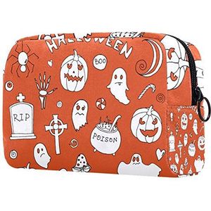 Cosmetische tassen Make-up tas Toilettas Organizer etui met ritssluiting 7.3x3x5.1 Inch voor Dames & Meisje Wit Halloween