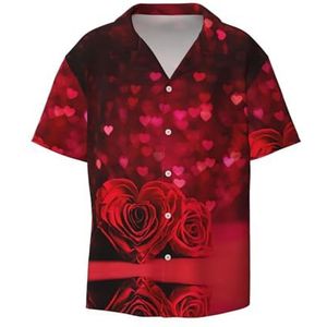 TyEdee Rode roos print heren korte mouw overhemd met zak casual button down shirts business shirt, Zwart, M