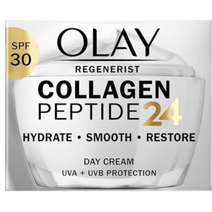 Olay Collageen Peptide 24 Moisturizer 50ml, gezichtscrème met SPF 30-bescherming + collageenpeptide en vitamine B3, hydrateert onmiddellijk voor 24 uur