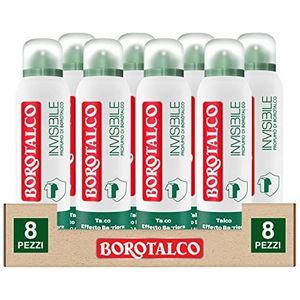 Borotalco Borotalco Invisible Deodorantspray, 48 uur, met talkeffect, barrière, droog, anti-vlekken, zonder alcohol, geur van Borotalco – 8 flessen à 150 ml