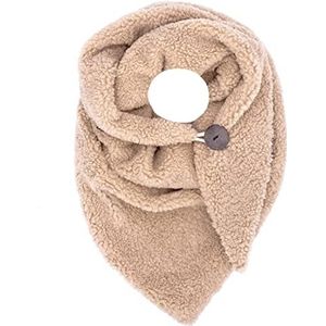 FASHION YOU WANT Knuffelsjaal voor dames, teddybont, katoen, driehoekige sjaal voor dames, wintersjaal, herfstsjaal, warme driehoekige sjaal, halsdoek, beige, Extra breit
