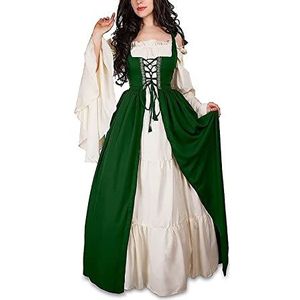 Guiran Middeleeuwse jurk voor dames, met trompetmouwen, middeleeuws feestkostuum, maxi-jurk, groen, XL