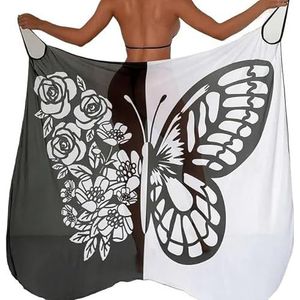 Dames Badpak Vlinder Print Cover-ups voor Vrouwen Strand Rok Sjaal Sexy Mesh Bijpassende Kleur Zwemkleding Cover-ups voor Vrouwen Zwempak Bikini Cover Up Dames Zee (WH1)