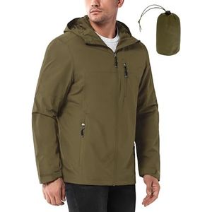 33,000ft Regenjas voor heren, waterdicht, outdoorjas, lichte vrijetijdsjas, opvouwbaar, windjack, fiets, regenjas met capuchon, groen, M