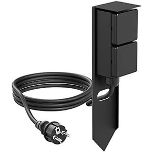ledscom.de Tuincontactdoos zuil PIWI met grondpin en 2m kabel voor buiten, IP44, 2-weg, zwart