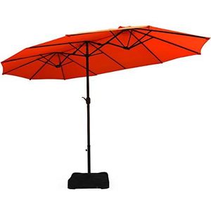 COSTWAY 460 x 270 cm Patio dubbelzijdige parasol met parasolvoet, buiten extra grote marktparaplu tuinparasol tuinscherm marktscherm met zwengel handvat, openlucht tweeling tafel parasol, parasolvoet inbegrepen (Oranje)