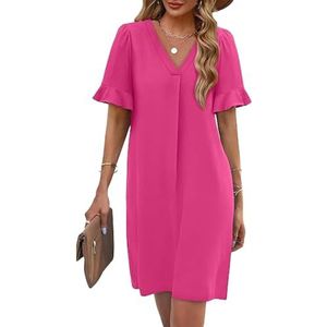 yk8fass V-hals uitlopende manchet tas jurk yf-0856, roosrood, S