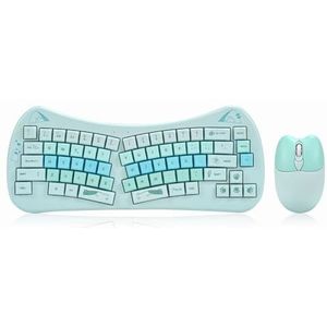 Ergonomic Wireless Keyboard and Mouse Combo - PYRIOLHI -2.4G Rechargeable - 66 Keys Bluetooth Keyboard and Mouse Set - For PC, Laptop, PC, Mac, Windows - Colourful(Blue)