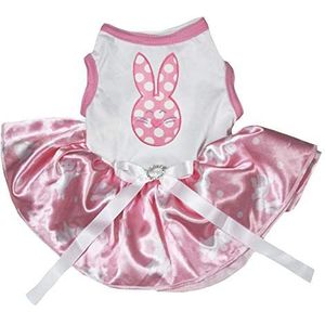 Petitebelle Polka Dots Bunny Gezicht Katoen Shirt Tutu Puppy Hond Jurk, X-Large, White/Pink Bunny Dots