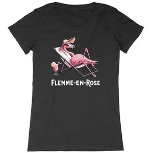 Flemme T-shirt in roze, voor dames, bedrukt in Frankrijk, 100% biologisch katoen, cadeau voor verjaardagsdieren, origineel grappig, Zwart, M
