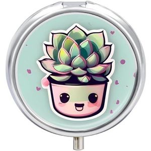 Lachende vetplanten pillendoos waterdichte draagbare medicijnpillendoos vochtbestendig metalen pillendoosje met 3 compartimenten medicijnkoffer