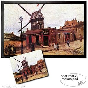 1art1 Vincent Van Gogh, The Windmill Of La Galette IV, 1886 Deurmat (60x40 cm) + Muismat (23x19 cm) Cadeauset