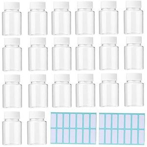 SKYPRO 20 stuks doorzichtige pilfles plastic medicijnfles lege reagensfles containers met doppen voor vloeibare vaste poeder geneeskunde met sticker (30 ml)
