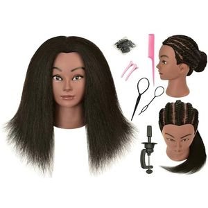 LHNHAIR Mannequin hoofd met menselijk haar, mannequin, cosmetologie, make-up, manicaan, pop, display, praktijk, vlechten, styling, trainingshoofden met standaard
