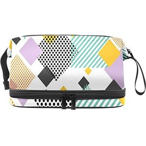 Grote capaciteit reizen cosmetische tas,Kleurrijke driehoek geometrische diamant foto,Make-up tas,Waterdichte make-up tas organisator, Meerkleurig, 27x15x14 cm/10.6x5.9x5.5 in