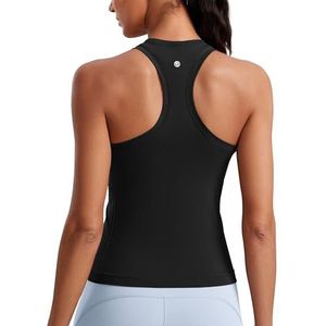 CRZ YOGA Naadloze, ademende dames-sporttanktops met racerback, hoge hals en mouwloze hardloopshirts zwart XS