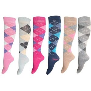 Rozgul 6 paar dames/dames knie hoge paard ontwerp Argyle rijke katoen paardensport rijlaars sokken, VK maat 4-7, Meerkleurig, Knee High