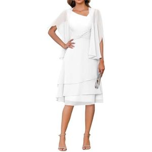 2 Stuks Moeder van de Bruid Jurk voor Bruiloft 3/4 Mouwen Chiffon Avond Prom Jassen met Jas, Wit, 32