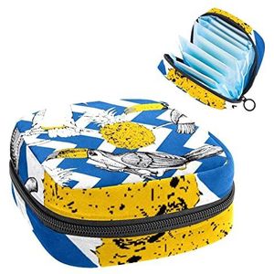 Vogels Ananas Blauw Wit Golf Patroon Periode Pouch Draagbaar,Tampon Opbergtas voor Maandverband, Meerkleurig, 4.7x6.6x6.6 in/12x17x17 cm