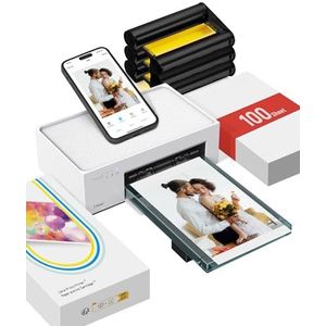 Liene Amber M100 fotoprinter (10 x 15 cm) + pakket met 100 vellen, voor iOS/Android/pc, onmiddellijke hoogwaardige fotoprinter, 300 dpi, thermische sublimatie