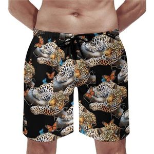 Leopard Butterflies Zwembroek voor heren, sneldrogende strandshorts met meshvoering en zak