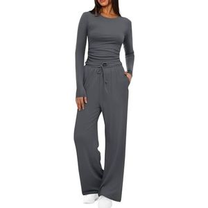 Women's 2 Piece Lounge Sets Casual Fall Travel Outfits Slim Fitted Tops Wide Leg Pants Tracksuit Y2k Cozy Sweatsuits (Small,01)