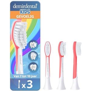 3 stucks demirdental for Kids Opzetborstel geschikt voor Philips Sonicare sonische tandenborstels voor kinderen vanaf 7 jaar, HX6043 HX6044, Rood