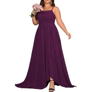 KURFACE Chiffon bruidsmeisjesjurk met split geplooide A-lijn bruidsmeisje formele avondjurk, Pruim, 32