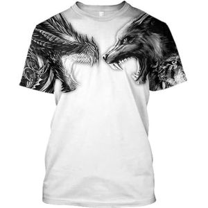 3D-geprint Odin Fenrir T-shirt – Unisex Klassiek Harajuku Nordic Viking Wolf Rune Tattoo Casual Losse Korte Mouw – Zomer Vegvisir Pagan Sports Korte Mouw (Color : Fenrir E, Size : XXL)