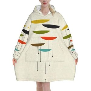 Mid Century Moderne Prints Vrouwen Sherpa Sweatshirt Deken Lengte Warm Gezellige Oversized Draagbare Pocket Hoodie Volwassenen